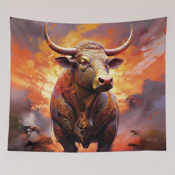Item preview, Bull, Thai Art Painting, Beautiful And Delicate, Sunset Background designed and sold by PixelStoneDesign .
