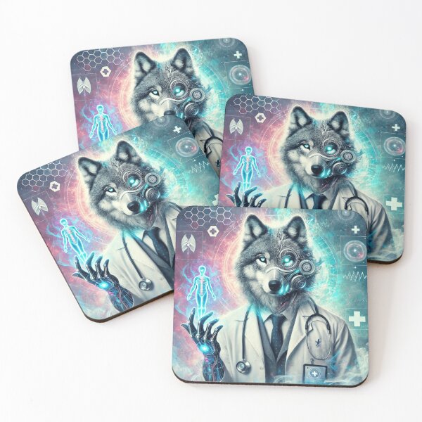 Item preview, Cybernetic Wolf Doctor | Futuristic Sci-Fi Medical Art designed and sold by Warm Bowl Studio.
