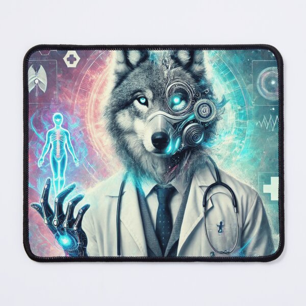 Item preview, Cybernetic Wolf Doctor | Futuristic Sci-Fi Medical Art designed and sold by Warm Bowl Studio.