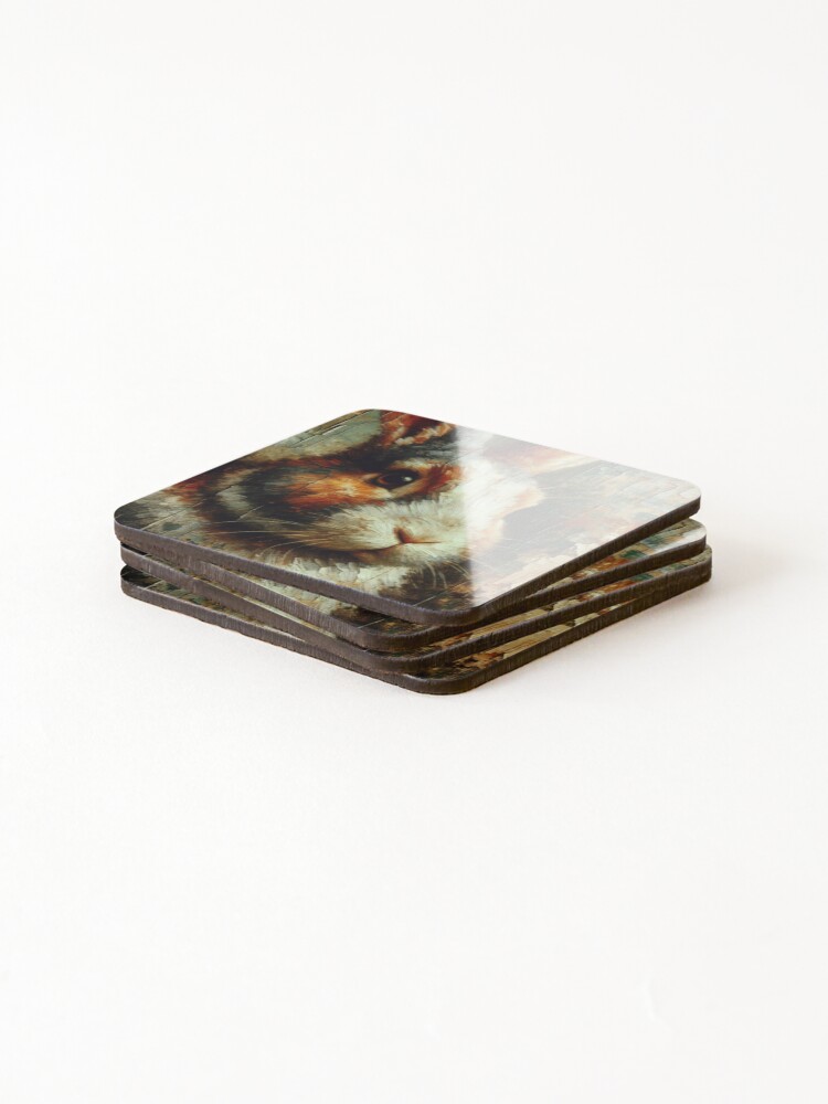 Thumbnail 4 of 5, Coasters (Set of 4), "Rustic Rabbit: A Textured Portrait" designed and sold by mustardseed-410.