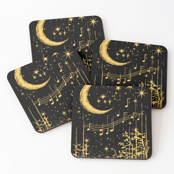 Item preview, Melodic Moon Art - Golden Musical Notes Night Symphony Print designed and sold by TuncGK.