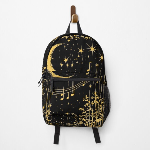 Item preview, Melodic Moon Art - Golden Musical Notes Night Symphony Print designed and sold by TuncGK.