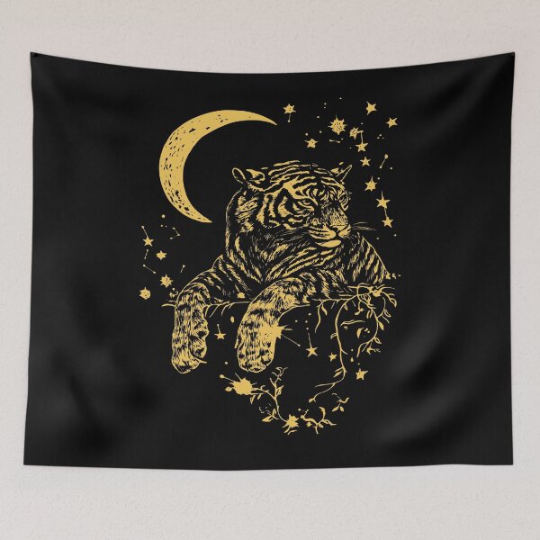 Item preview, Celestial Tiger Spirit Art - Golden Moon Big Cat Power Print designed and sold by TuncGK.