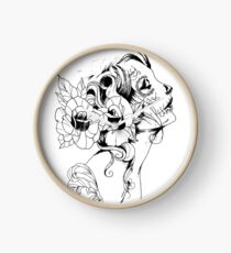 Tattoo Art Inspired Sugar Skull Woman with Roses Clock