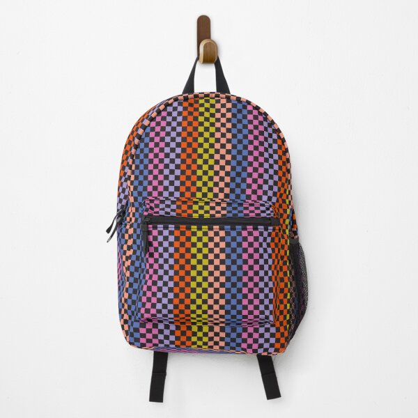 Item preview, Modern Checker Stripe Rainbow Multicolor Geometric Bright Black designed and sold by AsterSprig.