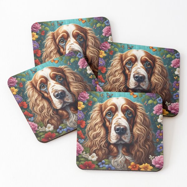 Item preview, Working cocker spaniel dog with flowers, fantasy dog designed and sold by Coolparrotgirl.