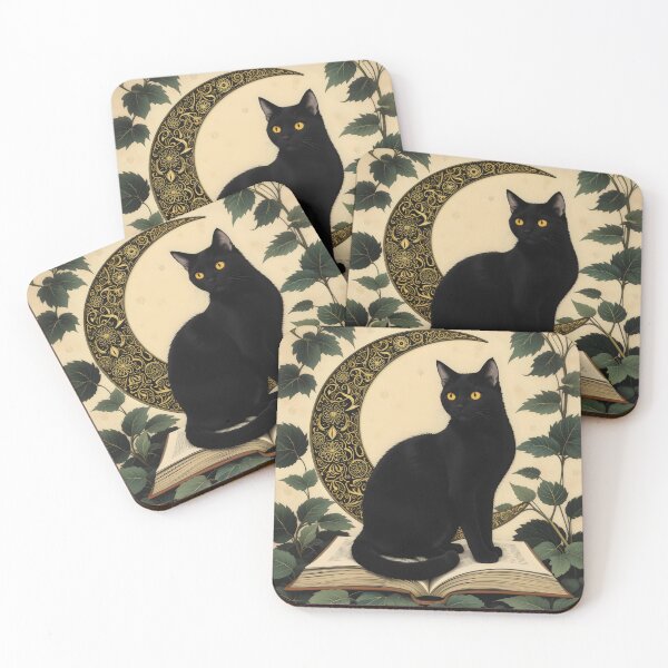 Item preview, Black Cat and Books and Moon designed and sold by FieldScent.