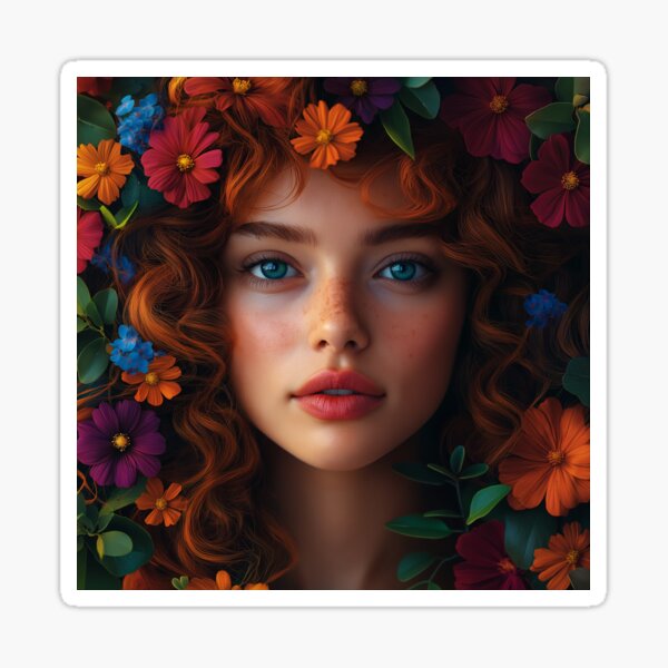 Item preview, The face of a young woman surrounded by various flowers designed and sold by SigmaF8.