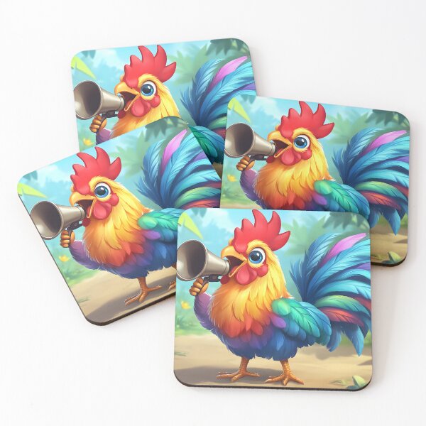 Item preview, Vibrant rooster holding megaphone in lush jungle setting designed and sold by Artessie.