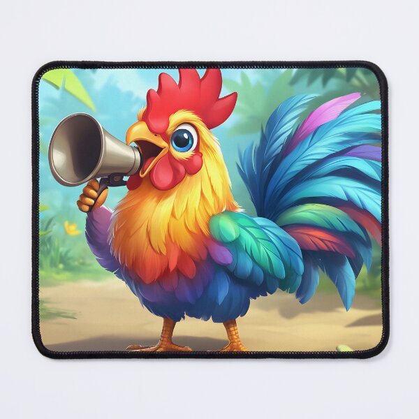 Item preview, Vibrant rooster holding megaphone in lush jungle setting designed and sold by Artessie.