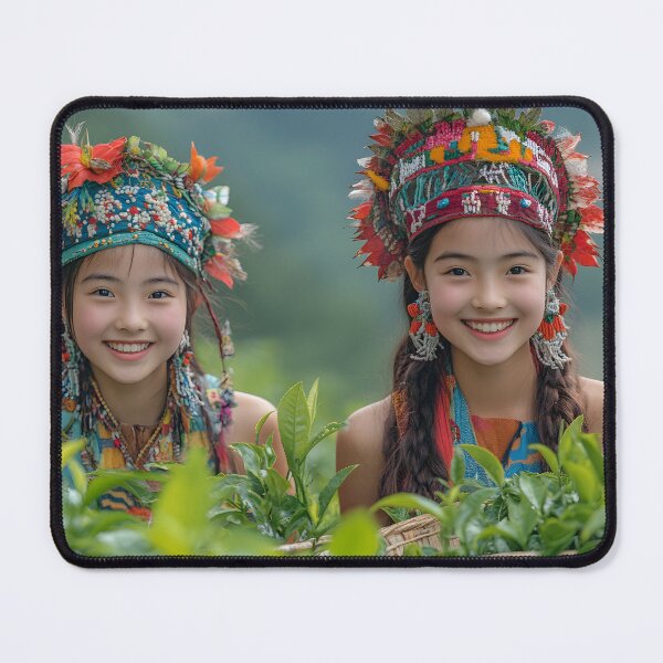 Item preview, Two girls with traditional attire in lush green fields. designed and sold by Artessie.