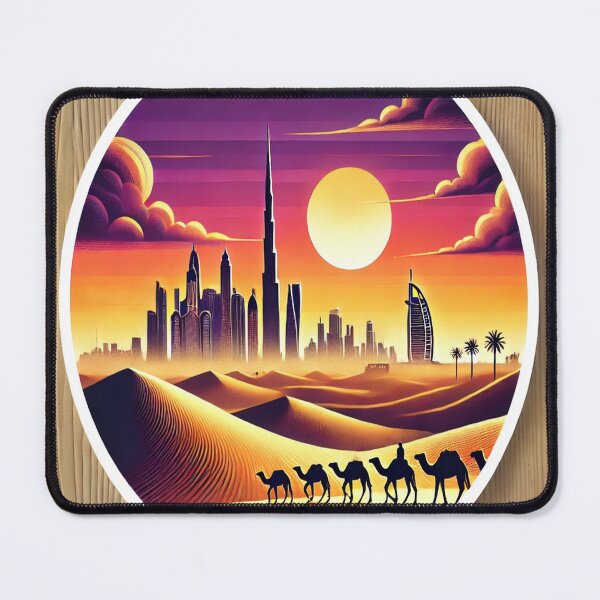 Item preview, Dubai Desert at Sunset | Arabian Sand Dunes & Camels | Elegant Travel Art designed and sold by AkilaCreations .