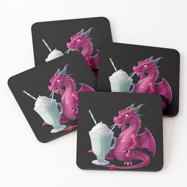 Artikelvorschau, Neonpinker Drache trinkt Minzmilchshake entworfen und verkauft von GrafiShop.