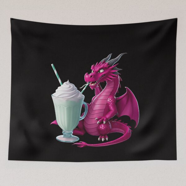 Artikelvorschau, Neonpinker Drache trinkt Minzmilchshake entworfen und verkauft von GrafiShop.