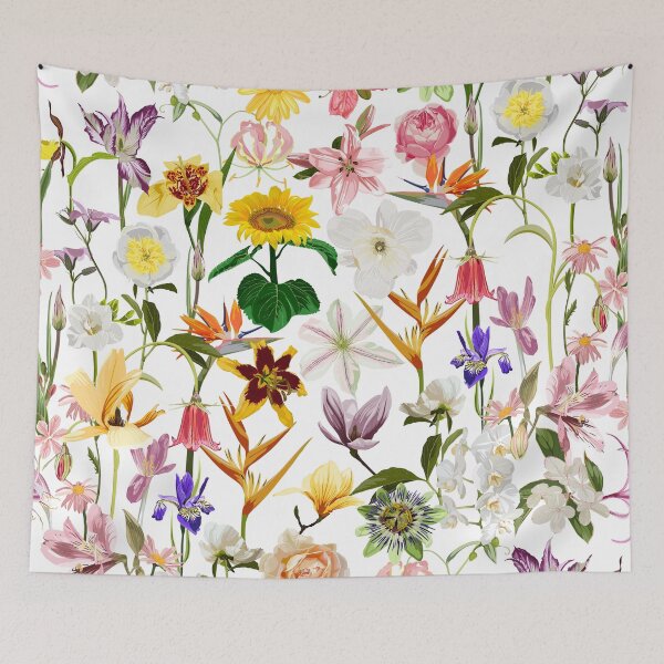 Item preview, Colorful seamless tropical pattern with garden flowers and tropical on white background.  designed and sold by MatyKotiv.