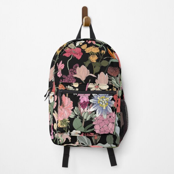 Item preview, Colorful seamless tropical pattern with garden flowers and tropical on black background.  designed and sold by MatyKotiv.