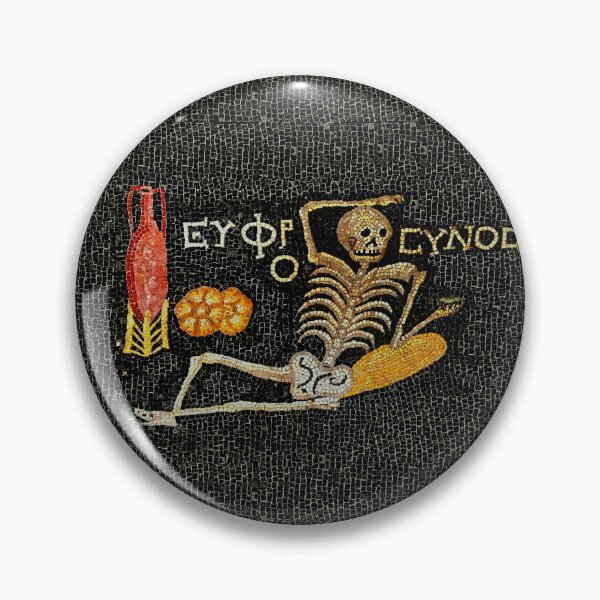 Item preview, Antique Greek Mosaic Skeleton "Enjoy Life" Stone Mosaic designed and sold by Pixelchicken.