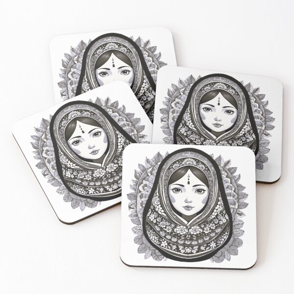 Item preview, Black and white babushka designed and sold by MaBakerArt.