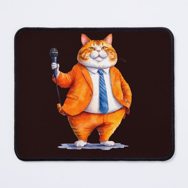 Item preview, Fat cat wearing orange suit standing on two legs holding microphone designed and sold by paiteen09.