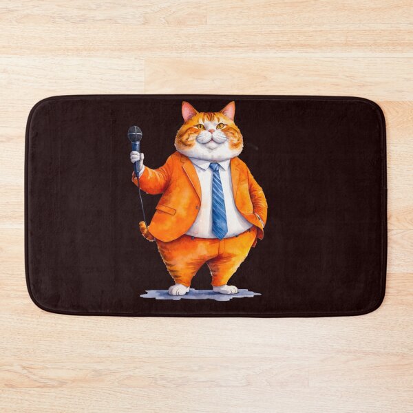 Item preview, Fat cat wearing orange suit standing on two legs holding microphone designed and sold by paiteen09.
