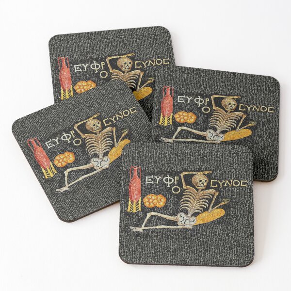 Item preview, Antique Greek Mosaic Skeleton "Enjoy Life" Stone Mosaic designed and sold by Pixelchicken.