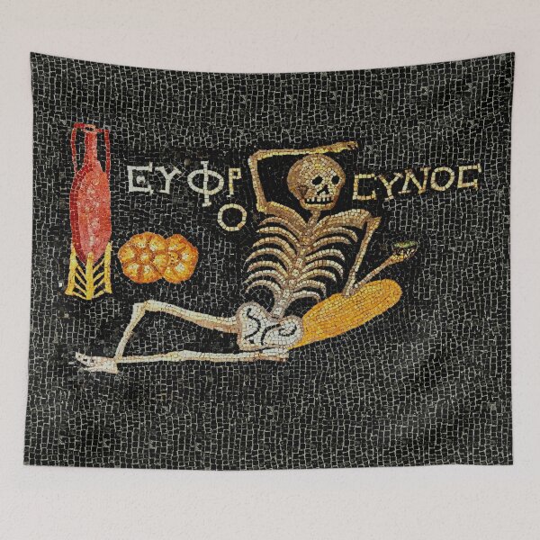 Item preview, Antique Greek Mosaic Skeleton "Enjoy Life" Stone Mosaic designed and sold by Pixelchicken.