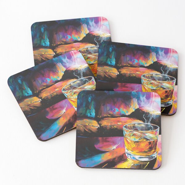 Item preview, Cigar Lounge Vibes - Whiskey on the Rocks with Vibrant Abstract Colors and Smoky Movement designed and sold by OlfactoART Studio.