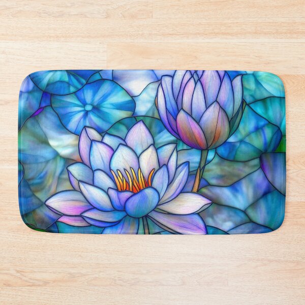 Item preview, Vibrant Stained Glass Lotus Flowers with Blue and Green Hues designed and sold by MargaretWiktor.