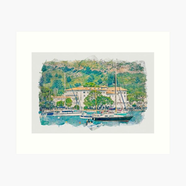 Item preview, Puerto Pollensa Mallorca Watercolour Effect designed and sold by GG WALL ART.
