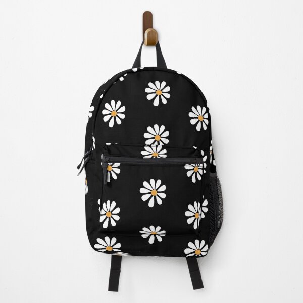 Item preview, White 70s Retro Daisy Pattern on Black designed and sold by Sharon Schwalbe.