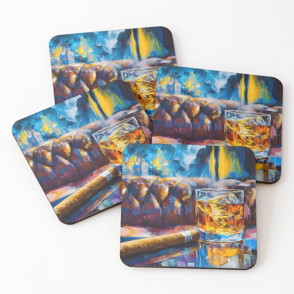 Item preview, Cigar Lounge Escape - Whiskey on the Rocks and Cigar with Plush Leather Couch and Abstract Colors designed and sold by OlfactoART Studio.