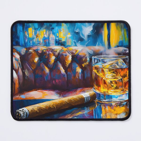 Item preview, Cigar Lounge Escape - Whiskey on the Rocks and Cigar with Plush Leather Couch and Abstract Colors designed and sold by OlfactoART Studio.