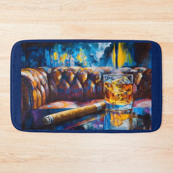 Item preview, Cigar Lounge Escape - Whiskey on the Rocks and Cigar with Plush Leather Couch and Abstract Colors designed and sold by OlfactoART Studio.