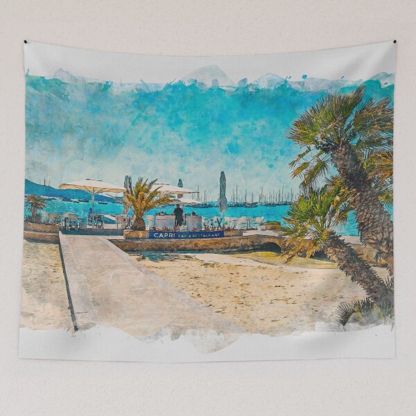 Item preview, Puerto Pollensa Mallorca Watercolour Effect designed and sold by GG WALL ART.