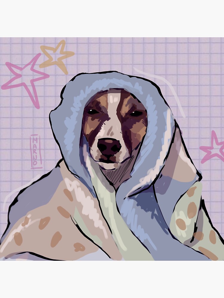 Imagen 3 de 3, Pegatina con la obra Perro en una manta, diseñada y vendida por mery-iamy.