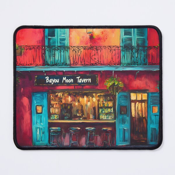 Artikelvorschau, Das Nachtleben von New Orleans erwartet Sie - eine farbenfrohe Taverne voller Wärme und Feierlichkeiten. Abstrakte digitale KI-Kunst entworfen und verkauft von OlfactoART Studio.