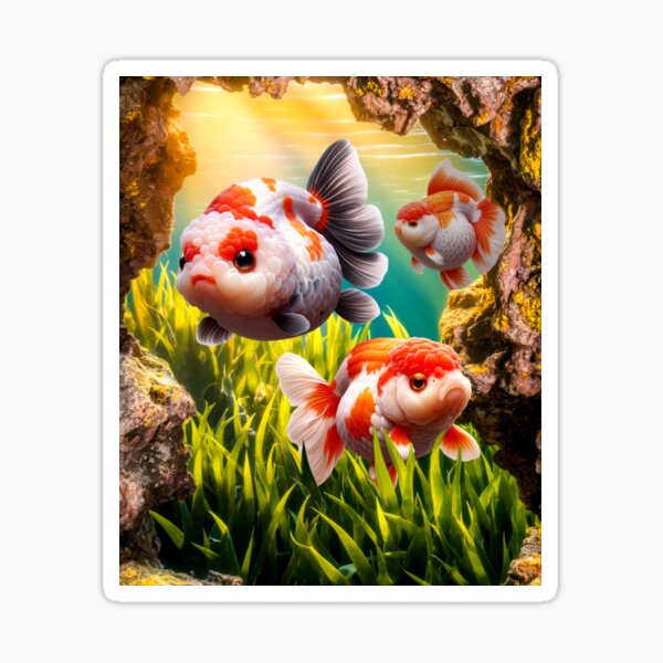 Vista previa del artículo con la obra «Arte de pared para pecera de acuario con peces de colores Ranchu Goldfish Oranda», diseñado y vendido por Aquarium Eclipse.