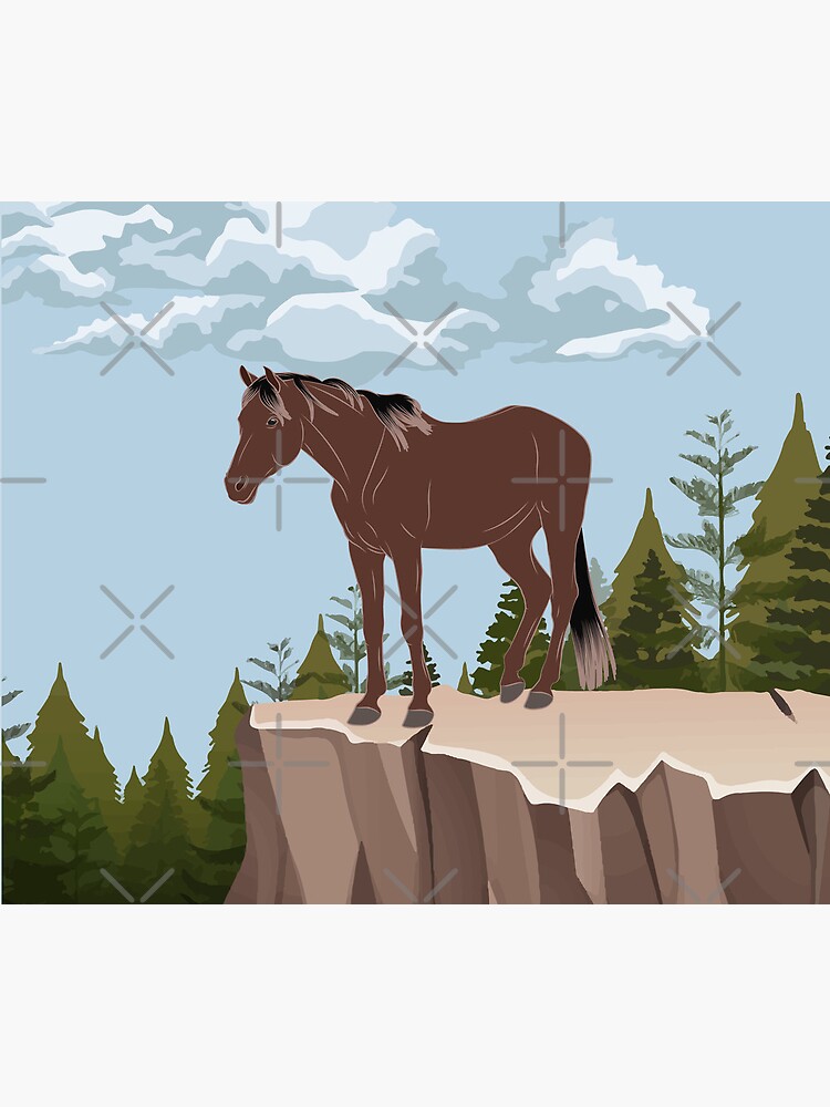Aperçu 5 sur 5. Tapis de souris avec l'œuvre Cheval Aénos, cheval rouanné sur un fond de paysage, cheval de petite taille, races de chevaux de la Grèce créée et vendue par WebEquitation.