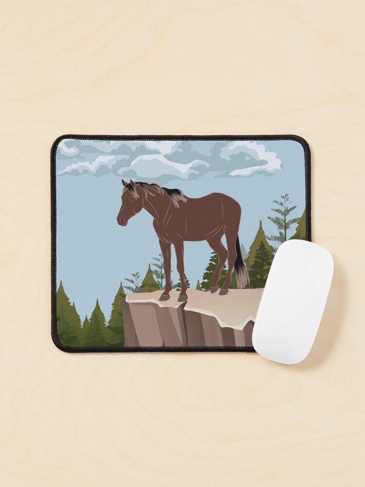 Aperçu 1 sur 5. Tapis de souris avec l'œuvre Cheval Aénos, cheval rouanné sur un fond de paysage, cheval de petite taille, races de chevaux de la Grèce créée et vendue par WebEquitation.
