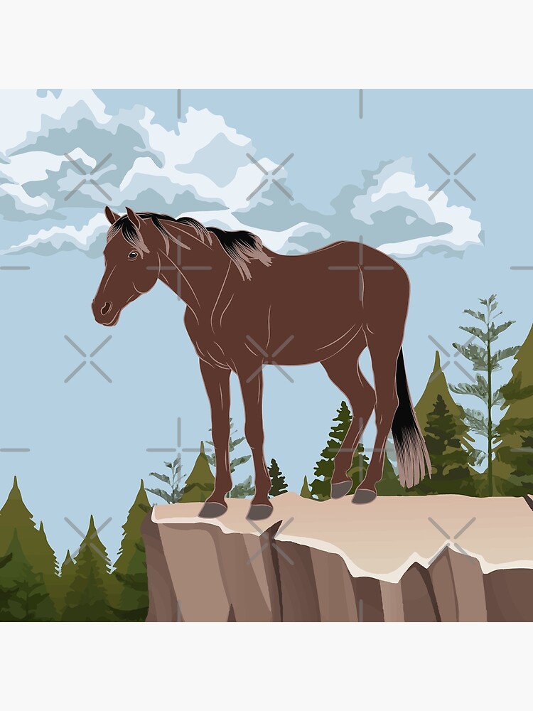 Aperçu 4 sur 4. Coussin avec l'œuvre Cheval Aénos, cheval rouanné sur un fond de paysage, cheval de petite taille, races de chevaux de la Grèce créée et vendue par WebEquitation.