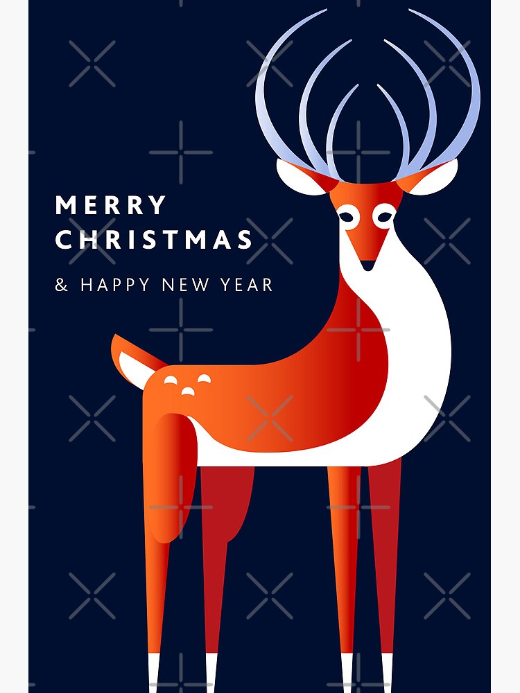 Thumbnail 2 of 2, Greeting Card, Merry Christmas and Happy New Year Greeting with stylized deer designed and sold by Jdawnink.
