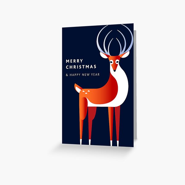 Artikel-Vorschau von Frohe Weihnachten und ein glückliches neues Jahr Gruß mit stilisiertem Hirsch, designt und verkauft von Jdawnink.