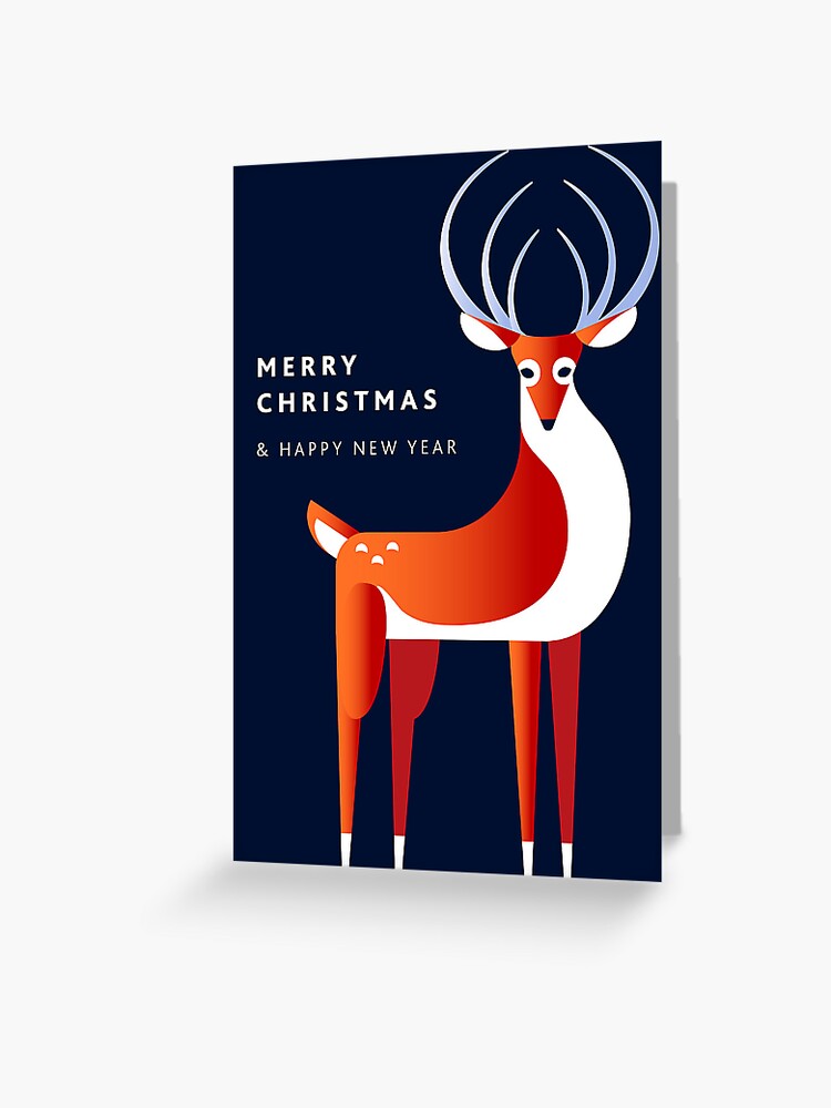 Thumbnail 1 of 2, Greeting Card, Merry Christmas and Happy New Year Greeting with stylized deer designed and sold by Jdawnink.
