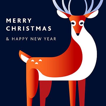Artwork thumbnail, Merry Christmas and Happy New Year Greeting with stylized deer by Jdawnink