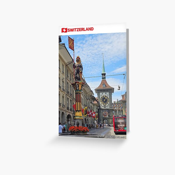 Item preview, Bern Switzerland Landmark Art – Zähringer Fountain & Zytglogge designed and sold by floweronplanet.