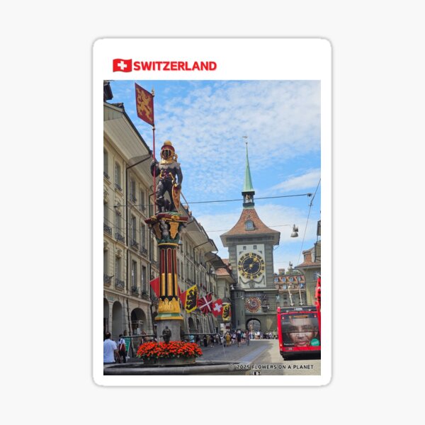 Item preview, Bern Switzerland Landmark Art – Zähringer Fountain & Zytglogge designed and sold by floweronplanet.