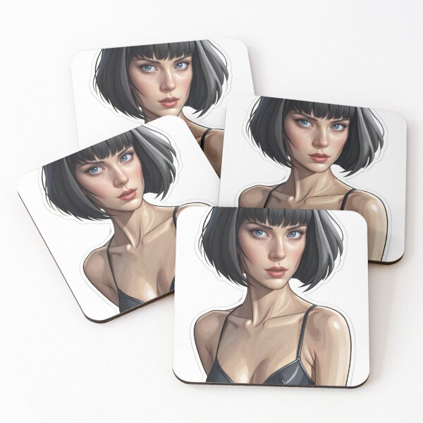 Item preview, Digital Illustration of Woman with Black Bob Haircut and Bangs designed and sold by Creative88Art.