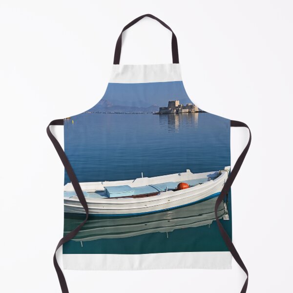 Item preview, Small boat and Bourtzi fortress in Nafplio, Peloponnese, Greece,summertime designed and sold by goceris.