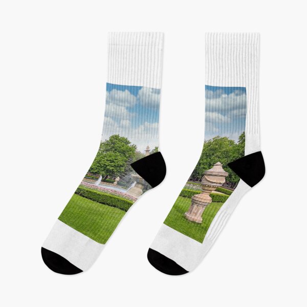 Item preview, Park with fountain and tulip flowers in Eger, Hungary,spring season designed and sold by goceris.