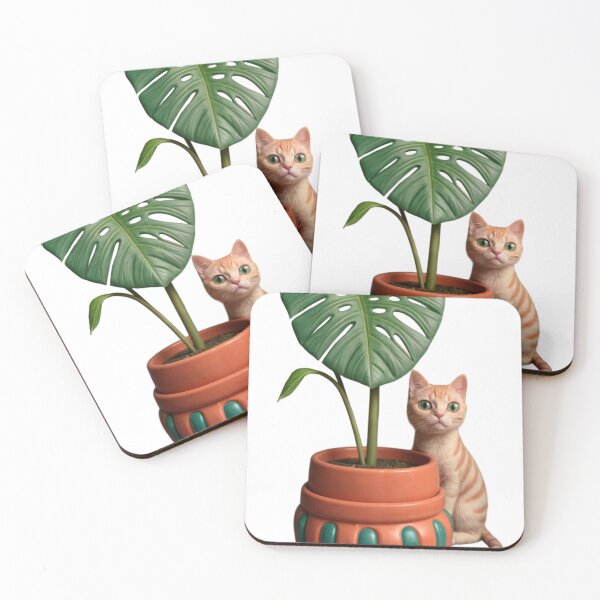 Item preview, Terracotta and Teal Planter with Monstera and Orange Tabby Cat designed and sold by Creative88Art.